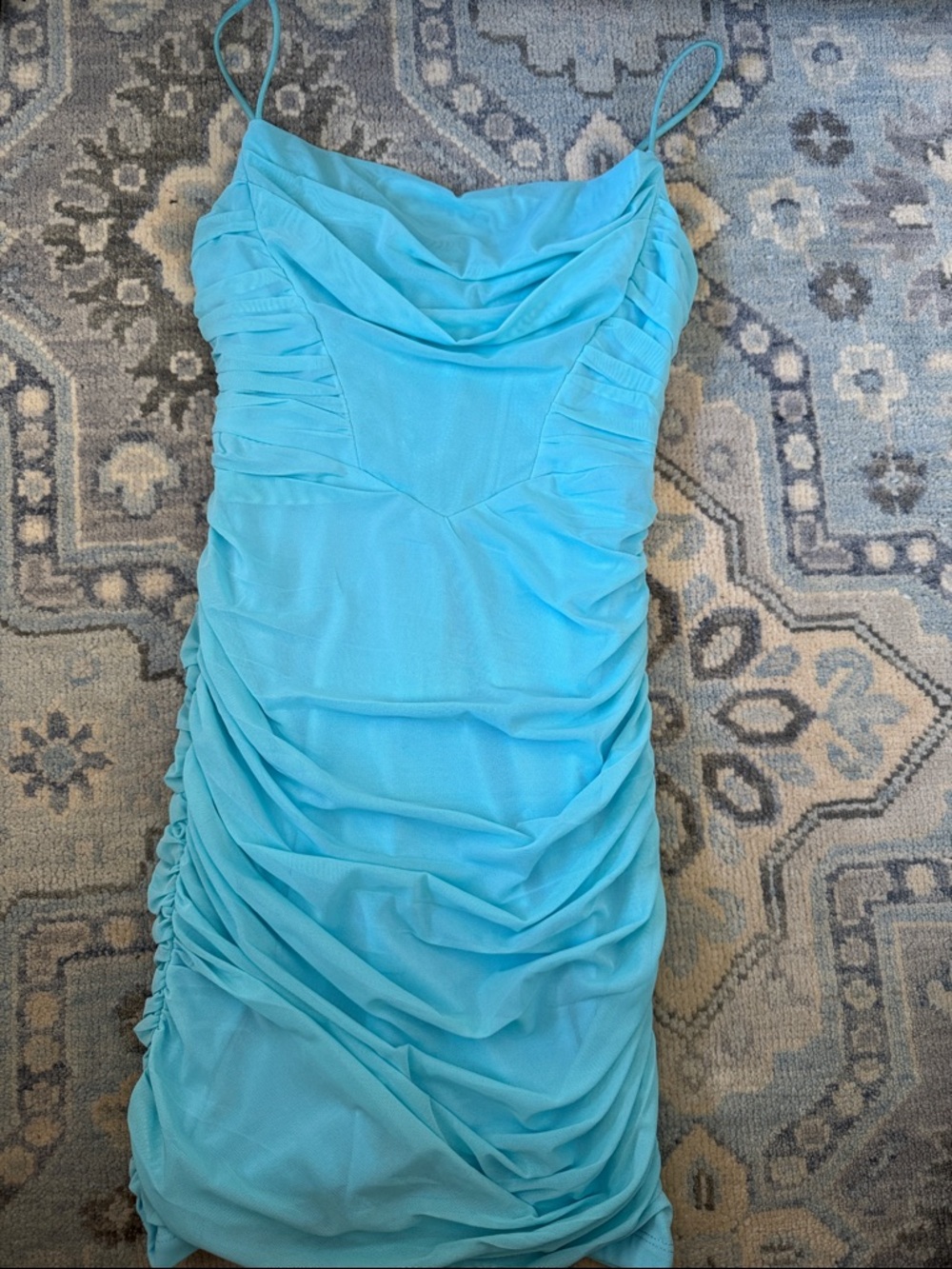 Hello Molly Aqua Ruched Slip Mini Dress